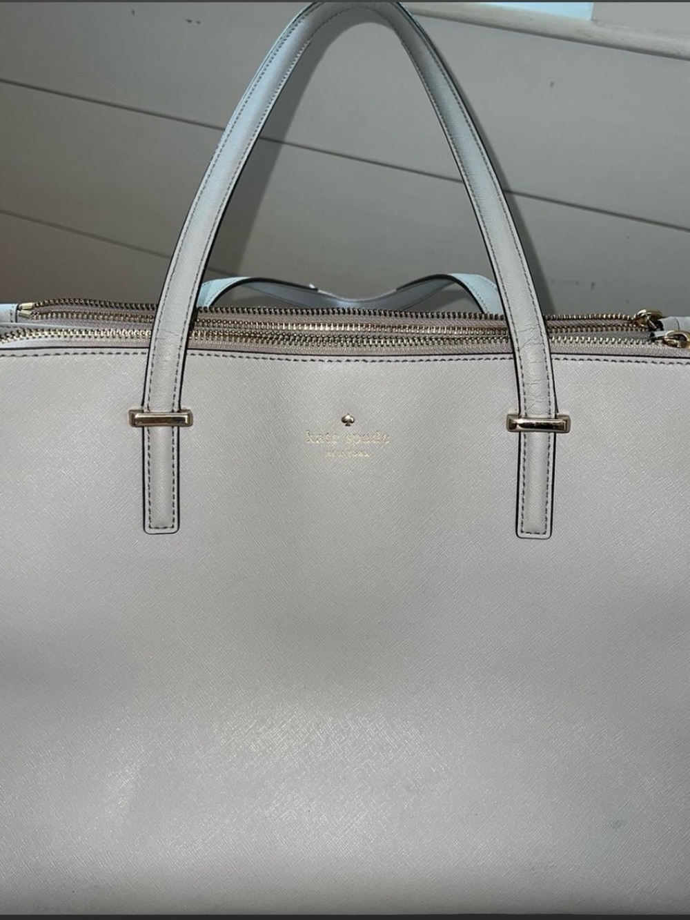 Kate Spade Grey Tote Purse — Saffiano Tote with Gold Hardware - Picture 2 of 8